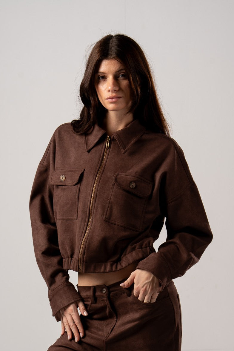 Brown Zip Up Suede Jacket